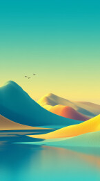 青蓝水山双鸟景   