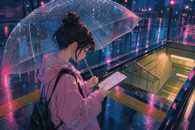 雨夜伞下通勤