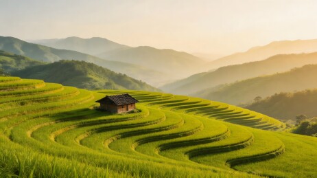 梯田风光小屋静谧自然