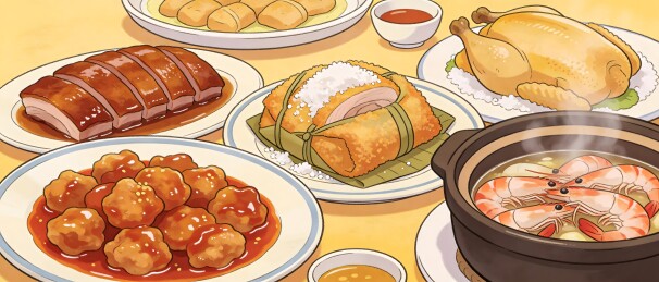 丰盛中式宴席美食展示