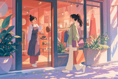 服装店门口招手