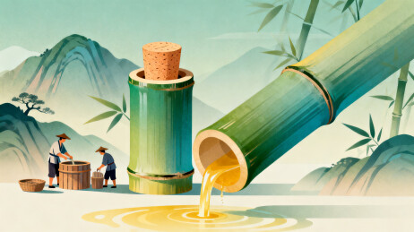 竹筒倒酒山水画