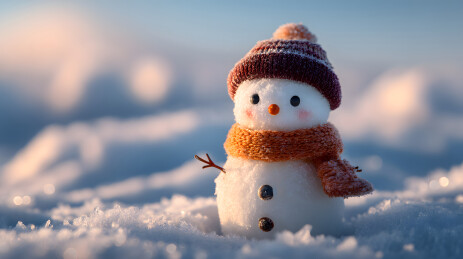 戴毛线帽围巾的可爱小雪人