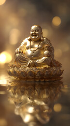 金色弥勒佛坐莲台笑颜招福像