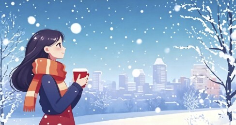 冬日雪景城市女孩