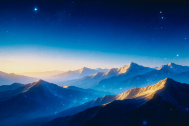 星夜雾霭中的连绵山脉