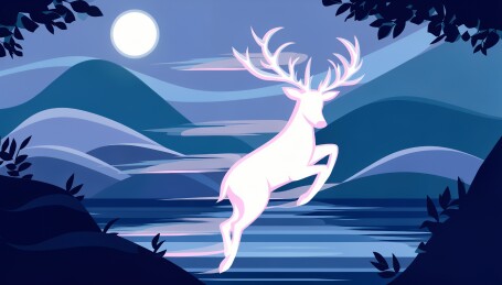 月夜山间灵鹿跃动