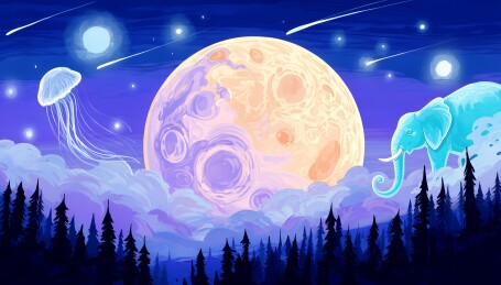 月夜奇幻森林异兽