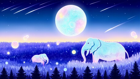 月夜森林的奇幻大象