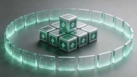 银灰方块绿光围栏集群算力科技概念图