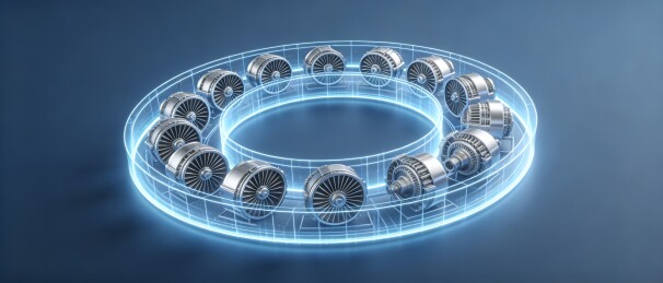 环形涡轮蓝光线框工业智造科技概念图