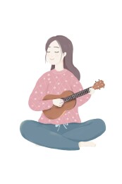 温柔长发女孩坐着弹奏尤克里里 单个元素