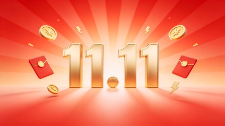 双十一11.11红色红包促销海报