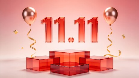 双十一11.11红色礼盒促销海报