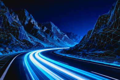 数字公路穿行山地的科技场景