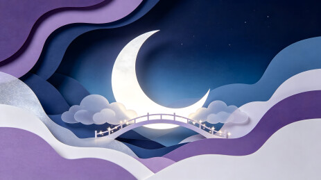 七夕云上月桥剪纸插画背景