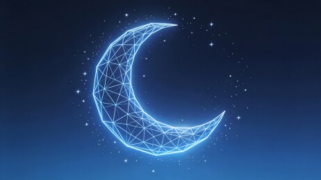 蓝色夜空中的几何新月与繁星