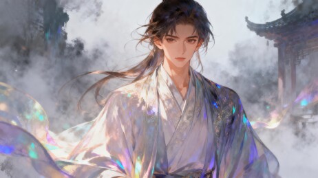 古风人物立于烟雾缭绕之中