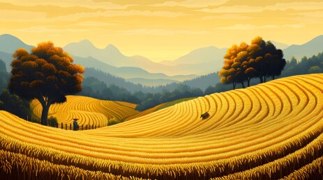 秋日梯田丰收景象
