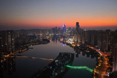 航拍湖南长沙城市夜景
