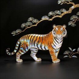 螺钿非遗猛虎苍松贝母镶嵌装饰插画