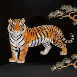 螺钿非遗猛虎苍松贝母镶嵌装饰插画