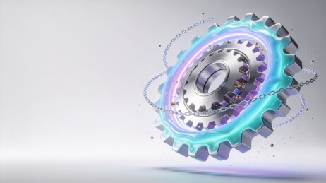 渐变金属齿轮悬浮链条科技质感画面