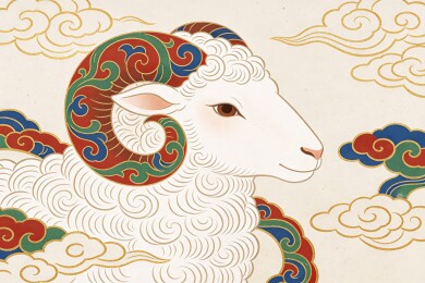 白羊五彩祥云国潮生肖插画
