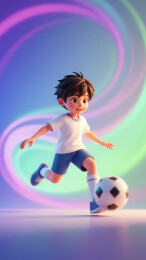 踢足球的男孩3D渲染