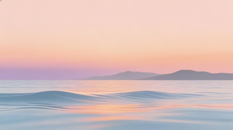 海浪轻抚山影夕阳