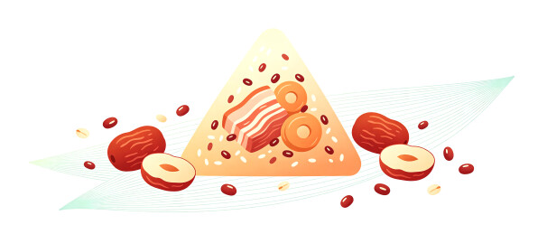 红枣五花肉咸粽线条风端午美食插画