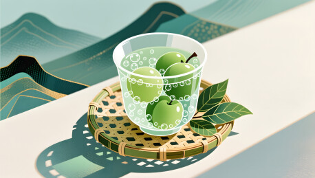 茶饮青梅气泡山色插画