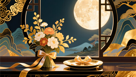 七夕节月窗花束山居插画