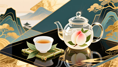 茶饮白桃冷泡山居插画