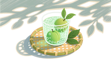 茶饮青梅气泡果香插画