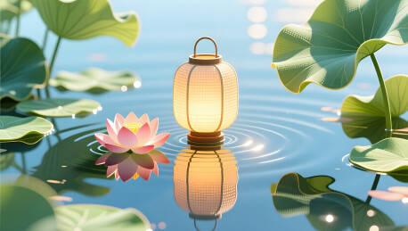 中元节莲灯清影热浪插画