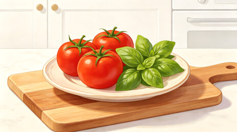 红色番茄厨房食材插画背景