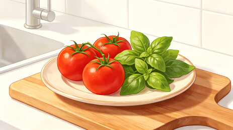 红色番茄厨房食材插画背景