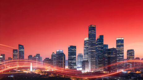 都市夜景高楼林立光影流动