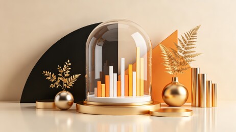 数据柱状图轻奢金融产品展台背景