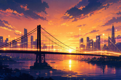 夕阳桥梁光网