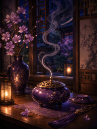 紫花香炉夜静