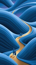 蓝色波浪路驼队行进图