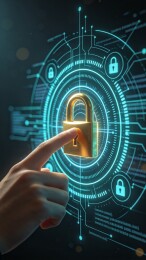 手指触碰全息金锁网络安全科技主视觉