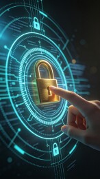 手指触碰全息金锁网络安全科技主视觉