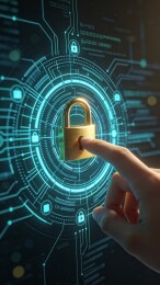 手指触碰全息金锁网络安全科技主视觉