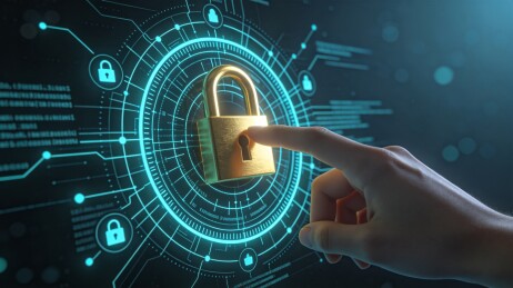 手指触碰全息金锁网络安全科技主视觉
