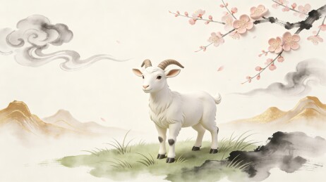 白羊山水梅花国风新春装饰主视觉