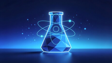 蓝色科技感化学瓶与原子模型