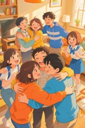 校园学生互动温馨插画